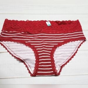 Maurices Simply Comfy Red Stripe Cotton Hipster Panty Sizes Small and Large -New